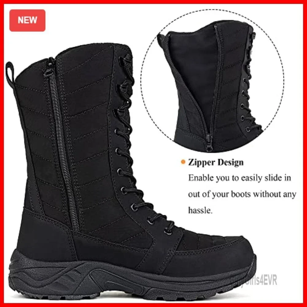 Waterproof Winter Snow Boots Warm Side Zipper Mid Calf Hiking Boots